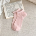 Light pink low cut cotton socks with ribbed knit texture and stylish rolled cuffs - One Size / Pink