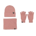 Set invernale con berretto con pompon, sciarpa e guanti in maglia a coste rosa morandi - Set base da 3 pezzi / Set rosa da 3 pezzi