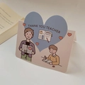 Cartoon Thank You Teacher greeting card with blue heart and teacher illustration - Teacher's Day Blue