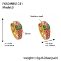 Gold huggie hoop earrings with pink and green zircon stones in a snake scale design - Gold/Pink Zircon-S