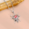 Detail of dragon head hexagram necklace with red gemstone and silver metal chain link - Dragon Head Hexagram Style (Silver Color - Tibetan Silver Necklace - 8)