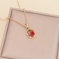 Sunflower necklace with vibrant gradient stone and sparkling zircons in rose gold finish - Deep Rose Red
