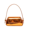 Metallic bright orange patent leather underarm bag with glossy mirror finish - Orange