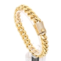 12mm gold punk hip hop Cuban link chain with CNC pavé diamond box clasp for men - Gold Bracelet (KB169621-KFC)