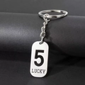 Silver stainless steel rectangular keychain with engraved number 5 and LUCKY inscription - Number 5