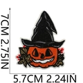 Detail of Halloween pumpkin cat embroidery patch with wizard hat measuring 7cm x 5.7cm - Style 37 - Pumpkin Wizard