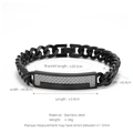 Men's black stainless steel Cuban link bracelet with carbon fiber ID plate detail - Black Carbon Fiber (W-4-2)