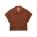 Giacca corta da donna marrone a maniche corte con zip, colletto e tasche laterali - XS / Marrone Scuro