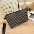 Brown faux leather crossbody bag with golden clover print and adjustable shoulder strap - Black