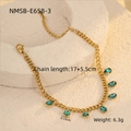 Detail of gold chain bracelet with turquoise teardrop charms and size specifications - Water Drop Green Zirconia