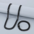 Set collana e bracciale da uomo in acciaio inossidabile nero con maglia cubana - Bracciale 20CM / Nero