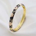 Bracciale in smalto retrò con fiori rosa su base placcata in oro nero stile cinese - Nero