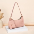 Pink textured underarm baguette bag and matching coin purse set with gold hardware - Pink