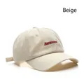 Gorra de béisbol beige de algodón con bordado Awesome rojo y visera curva para el sol - Ajustable / Beige