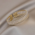 Luxurious gold micro-paved zircon bracelet with three rows of clear crystal beads - Gold Double Row Open Bangle (22#)