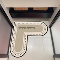 L-shaped bathroom mat in beige with black geometric borders and romantic text print - 70*70cm / Romantic Geometric Edge (Style I)
