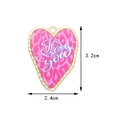 Pink leopard print heart pendant with Love you text and gold metal trim, 3.2cm size - Printed Rose Red Love You Heart