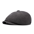 Retro dark grey corduroy newsboy cap for men and women with classic octagonal texture - Gray