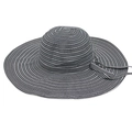 Women's wide brim sun hat with classic black and white stripes and ribbon tie - One Size (13cm Brim) / Black & White (Bow)
