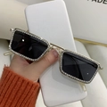 Gafas de sol cuadradas sin montura con pedrería y lentes negras de calidad - Marco Dorado Gris Completo