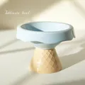 Blue ceramic cat bowl with ice cream cone base design for neck protection and stability - Ice Cream Bowl Blue