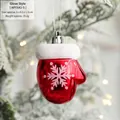 Festive red Christmas glove ornament with white glitter trim and pink snowflake detail - Gloves