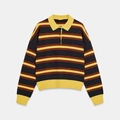 Vintage ρετρό ριγέ πλεκτό μακρυμάνικο πουλόβερ Polo σε κίτρινο, καφέ και μπλε χρώμα - S / Κίτρινο/Ναυτικό Μπλε/Καφέ Ριγέ
