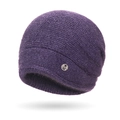 Winter knit beanie in dark purple soft squirrel velvet with metallic M logo detail - Purple