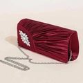 Elegant burgundy pleated satin evening clutch with sparkling leaf crystal embellishment - Burgundy