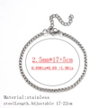Adjustable 2.5mm silver stainless steel box chain bracelet with 17-22cm length - Square Box Chain Style / 2.5mm Wide (17+5cm) / Steel