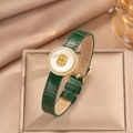 Dunkelgrünes Lacklederarmband mit goldenem Doppel-G-Emblem und funkelnden Kristallakzenten - Grün