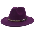 Detail of dark purple wool fedora with ethnic woven band and silver metal buckle - M (56-58cm) / Dark Purple