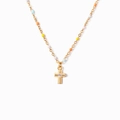 Minimalist S925 sterling silver gold cross necklace with colorful enamel beads for women - 925 Silver (40+5cm) / Gold