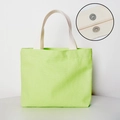 Lime green canvas tote bag with beige fabric handles and a silver magnetic buckle - Magnetic Clasp / Green