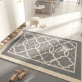 Gray polypropylene door mat with beige Moroccan geometric pattern and non-slip backing - 60*90cm / Yulia Style / Light Gray