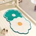 Green and cream oil painting style flower shaped bath mat with plush texture - 40*60cm Absorbent Leather / Emerald Green White Large Flower