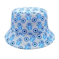 Close-up of Evil Eye and Hamsa Hand patterns on this gray foldable cotton bucket hat - M (56-58cm) / Light Gray