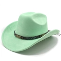 Detailed view of mint green suede cowboy hat with vintage rivet leather band - M (56-58cm) / Fluorescent Green (Suede)