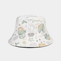 Close-up of white bucket hat with colorful watercolor marine life and cartoon fish patterns - Sea Creature Print White (3#)