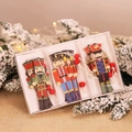 Three-piece set of wooden Nutcracker ornaments in a white window box for Christmas tree - Q-J02 Style A Wooden Soldiers Box Set (9 Pcs)