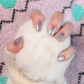 Cat eye press-on nails with butterfly design and gradient grey to purple finish - Butterfly Cat Eye Gradient Glue Style(Y-330)