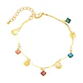 Vergoldetes Armband mit bunten Emaille-Blumen, bösem Blick und strukturierten Anhängern - Stil B (Blume/Muschel)