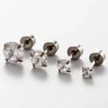 Titanium steel cartilage stud earring set with four sizes of clear round zirconia - 3mm Round Zirconia (Single) / White