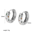 Star-engraved stainless steel hoop earrings with colorful zircon stones on white background - Silver Mixed Color Zircon Style (TE6385-S-MX)