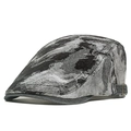 Vintage jacquard denim flat cap with gray marble wash pattern and metal side buckle - Adjustable / Gray