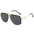 Classic double bridge sunglasses with black and gold square frames and grey lenses - Black Gold Frame Black Grey Lens