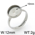Base per anello regolabile in acciaio inossidabile argento con castone tondo da 10mm - Aperto Regolabile / Colore Acciaio (KLJ3878-Z)