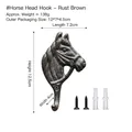 Vintage rust-brown cast iron horse head wall hook with mounting screws and plugs - Brown Rust