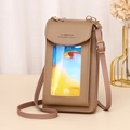 Khaki crossbody phone bag with touch screen window and adjustable shoulder strap - Apricot
