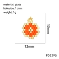 Detail view of woven glass bead charm in orange and gold with specific dimensions - Red (Round)
